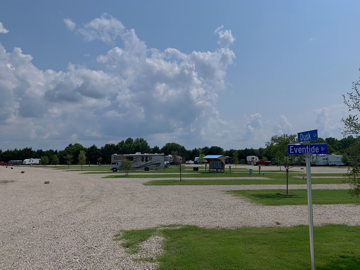 Open pull-through sites at the corner of Dusk Lane and Eventide Drive